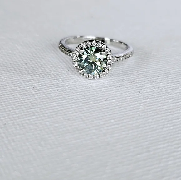 Certified GRA Green Moissanite Ring 18k White Gold over Sterling Silver … - Picture 2 of 14